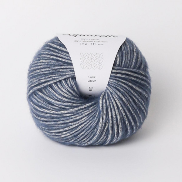 Пряжа INFINITY AQUARELLE 65% хлопок, 35% меринос - 6052 JEANS BLUE (синий джинс)