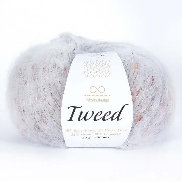Твидовая пряжа INFINITY TWEED 40% бэби альпака, 8% мериносовая шерсть, 32% вискоза, 20% полиамид - 1032  LIGHT GRAY (светло-серый)