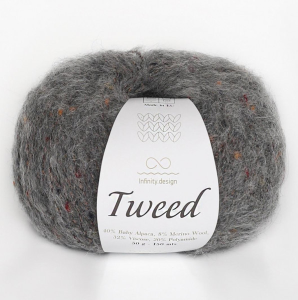 Твидовая пряжа INFINITY TWEED 40% бэби альпака, 8% мериносовая шерсть, 32% вискоза, 20% полиамид - 1053  DARK GRAY (темно-серый)