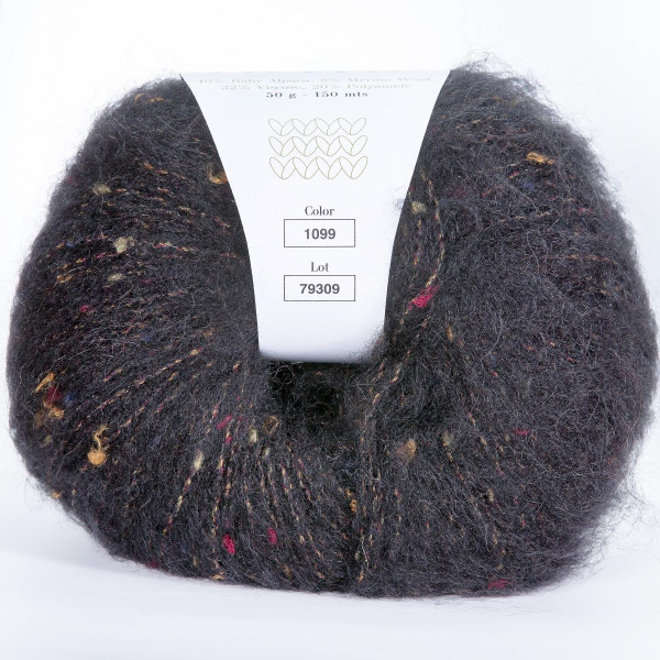 Твидовая пряжа INFINITY TWEED 40% бэби альпака, 8% мериносовая шерсть, 32% вискоза, 20% полиамид - 1099  BLACK (черный)