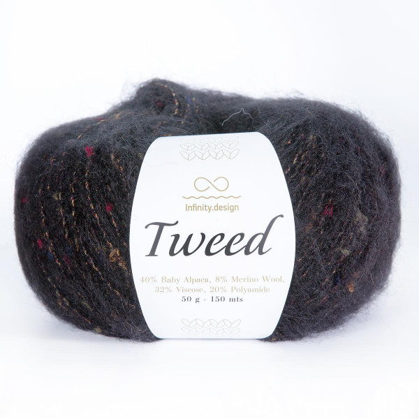 Твидовая пряжа INFINITY TWEED 40% бэби альпака, 8% мериносовая шерсть, 32% вискоза, 20% полиамид - 1099  BLACK (черный)