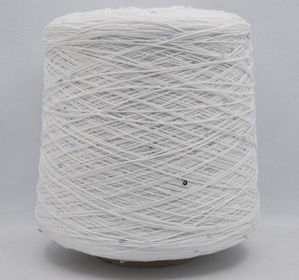 Пряжа G&G FILATI COTONE  350 (100% хлопок) 02 белый с зеркальными  пайетками