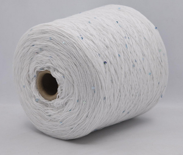 Пряжа G&G FILATI COTONE  350 (100% хлопок) 02 белый с зеркальными  пайетками