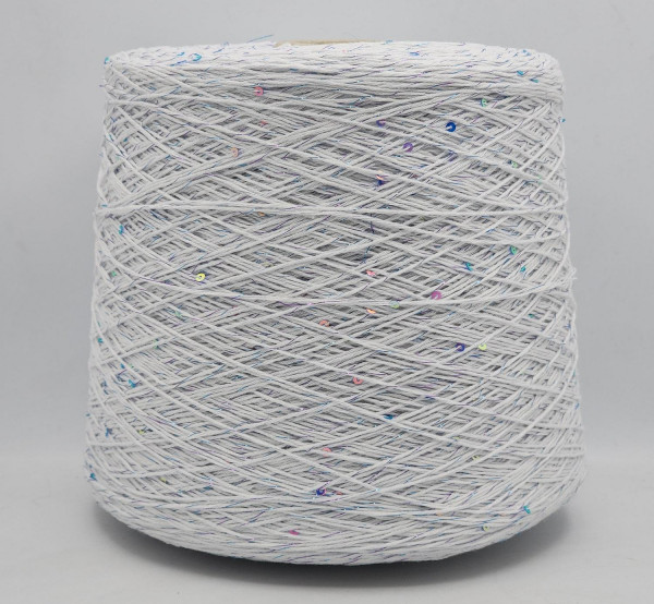 Пряжа G&G FILATI COTONE  350 (100% хлопок) 03 белый с зеркальными  пайетками и люрексом